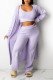 Purple Casual Solid Patchwork U Neck Long Sleeve Three Pieces