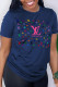 Navy Blue Fashion Casual Print Patchwork O Neck T-Shirts