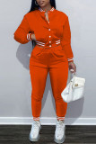 Tangerine Red Casual Solid Patchwork Buckle Long Sleeve Two Pieces