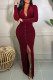 Burgundy Sexy Solid Patchwork Buckle Turndown Collar One Step Skirt Dresses