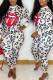 Cream White Casual Print Patchwork O Neck Long Sleeve Two Pieces