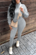 Grey Casual Solid Patchwork Hooded Collar Long Sleeve Two Pieces
