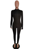 Blue Fashion Casual Letter Embroidery Solid Color Turtleneck Skinny Jumpsuits