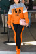 Orange Fashion Casual Letter Print Patchwork Hooded Collar Long Sleeve Two Pieces