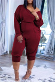 Red Fashion Casual Solid Pocket Oblique Collar Regular Jumpsuits