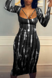 Red Sexy Print Patchwork U Neck One Step Skirt Dresses