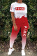 Red Casual Gradual Change Letter Print Patchwork O Neck Short Sleeve Two Pieces
