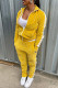 Yellow Fashion Casual Patchwork Basic Zipper Collar Long Sleeve Two Pieces