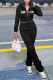 Black Fashion Casual Letter Embroidery Basic Zipper Collar Long Sleeve Two Pieces