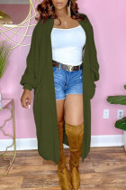 Green Casual Solid Split Joint Outerwear