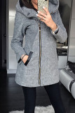 Grey Casual Solid Patchwork Pocket Zipper Hooded Collar Outerwear