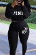 Black Fashion Casual Letter Embroidered O Neck Three Quarter Two Pieces