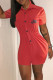 Red Fashion Street Print Patchwork Turndown Collar Rompers