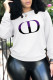 White Fashion Sportswear Print Patchwork O Neck Tops
