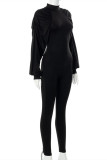 Black Fashion Casual Solid Basic Half A Turtleneck Skinny Jumpsuits