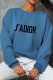 Blue Fashion Sportswear Print Letter O Neck Tops
