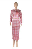 Red Fashion Casual Print Basic Zipper Collar Long Sleeve Two Pieces