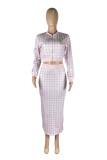 Red Fashion Casual Print Basic Zipper Collar Long Sleeve Two Pieces