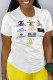 White Casual Street Print Patchwork O Neck T-Shirts