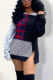Black Fashion Casual Plaid Print Patchwork Hooded Collar Long Sleeve Dress