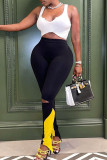Black Casual Sportswear Patchwork Ripped Skinny High Waist Pencil Trousers