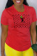 Red Fashion Casual Print Patchwork O Neck T-Shirts