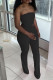 Black Sexy Casual Solid Backless Strapless Sleeveless Two Pieces
