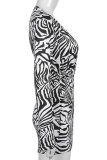Black White Sexy Print Patchwork V Neck One Step Skirt Dresses