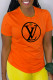 Orange Fashion Casual Print Patchwork O Neck T-Shirts