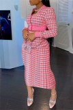 Red Fashion Casual Print Basic Zipper Collar Long Sleeve Two Pieces