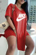Red Fashion Casual Print Patchwork V Neck Short Sleeve Two Pieces