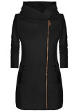 Black Casual Solid Patchwork Pocket Zipper Hooded Collar Outerwear