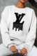 White Fashion Street Print Patchwork O Neck Tops