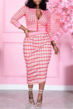Red Fashion Casual Print Basic Zipper Collar Long Sleeve Two Pieces
