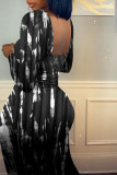 Red Sexy Print Patchwork U Neck One Step Skirt Dresses