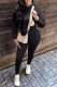 Black Casual Solid Patchwork Hooded Collar Long Sleeve Two Pieces