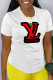 White Fashion Casual Print Letter O Neck T-Shirts
