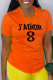 Orange Casual Street Print Patchwork O Neck T-Shirts