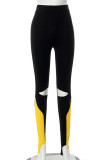 Black Casual Sportswear Patchwork Ripped Skinny High Waist Pencil Trousers