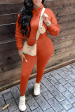 Grey Casual Solid Patchwork Hooded Collar Long Sleeve Two Pieces