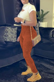 Orange Fashion Casual Solid Skinny High Waist Pencil Trousers