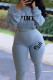 Light Blue Fashion Casual Letter Embroidered O Neck Three Quarter Two Pieces