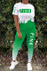 Green Casual Gradual Change Letter Print Patchwork O Neck Short Sleeve Two Pieces