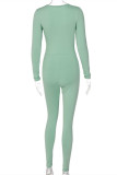 Green Fashion Casual Solid Patchwork Zipper O Neck Skinny Jumpsuits