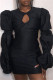 Black Fashion Casual Solid Hollowed Out O Neck Long Sleeve Dresses