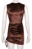 Brown Sexy Patchwork O Neck One Step Skirt Dresses