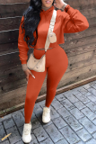 Grey Casual Solid Patchwork Hooded Collar Long Sleeve Two Pieces