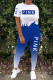 Blue Casual Gradual Change Letter Print Patchwork O Neck Short Sleeve Two Pieces