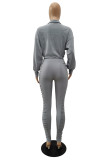 Grey Fashion Casual Solid Fold Zipper Collar Long Sleeve Two Pieces