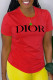 Red Fashion Casual Print Letter O Neck T-Shirts